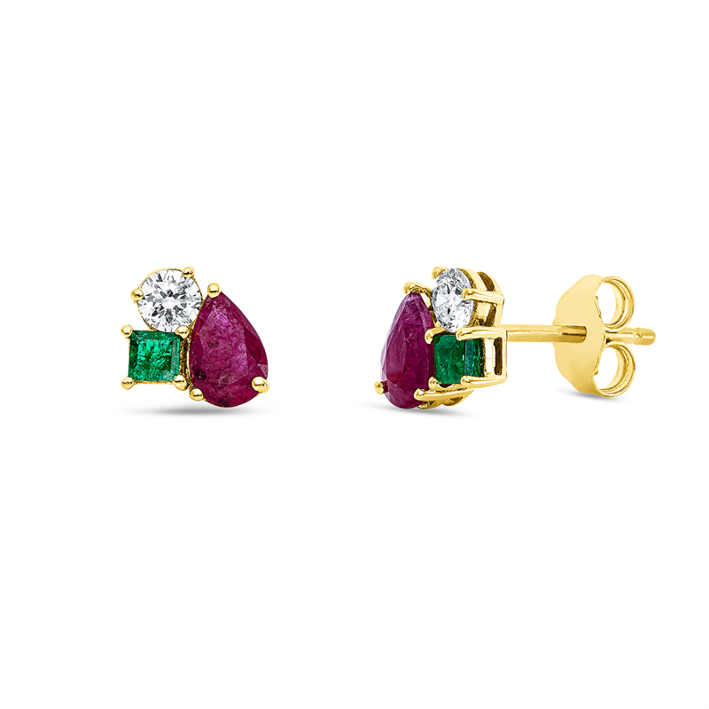 Ohrstecker mit Smaragd  aus 750/-18 Karat Gelbgold mit 2 Diamanten 0