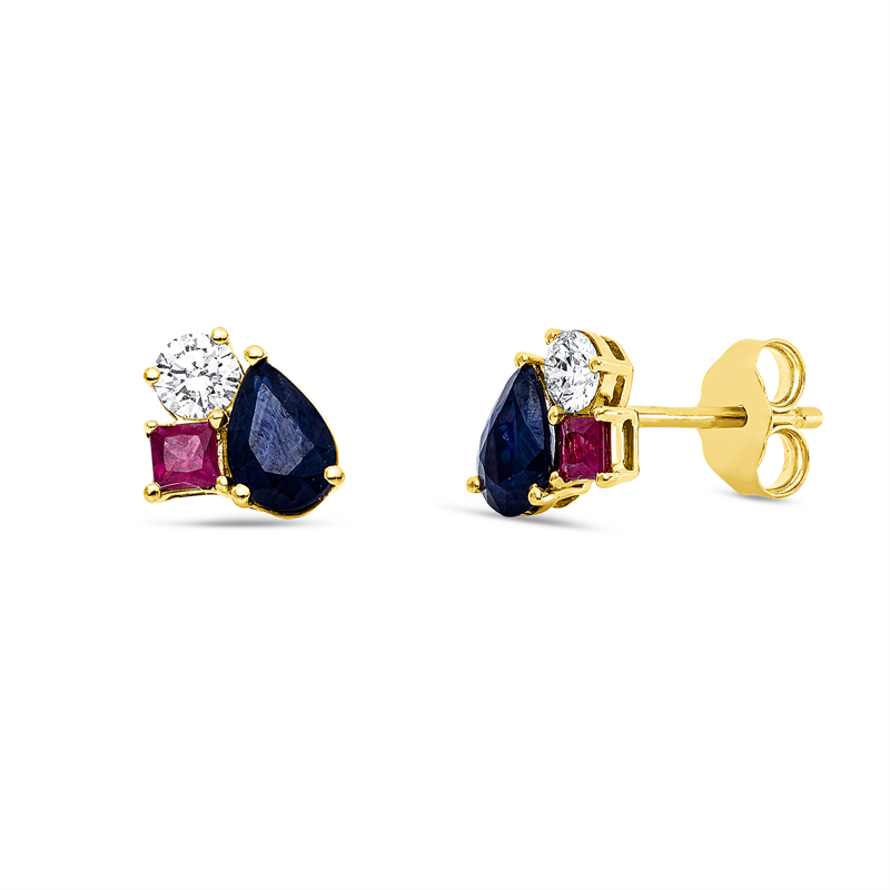 Ohrstecker mit Rubin  aus 750/-18 Karat Gelbgold mit 2 Diamanten 0