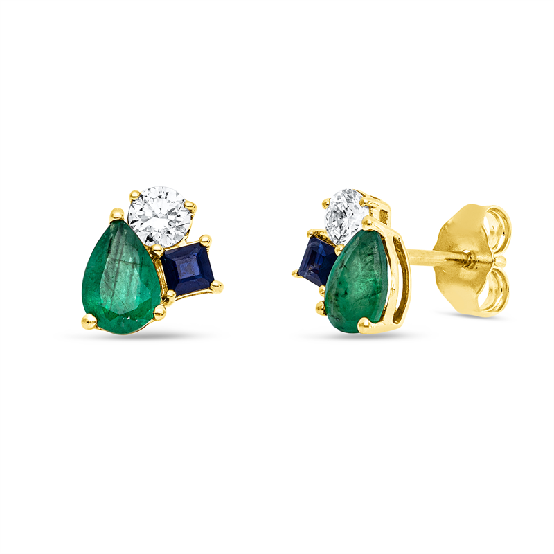 Ohrstecker mit Saphir  aus 750/-18 Karat Gelbgold mit 2 Diamanten 0
