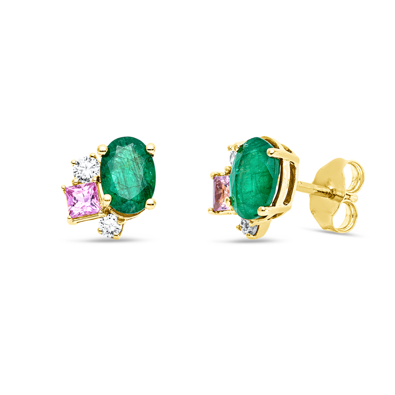 Ohrstecker mit Saphir  aus 750/-18 Karat Gelbgold mit 4 Diamanten 0