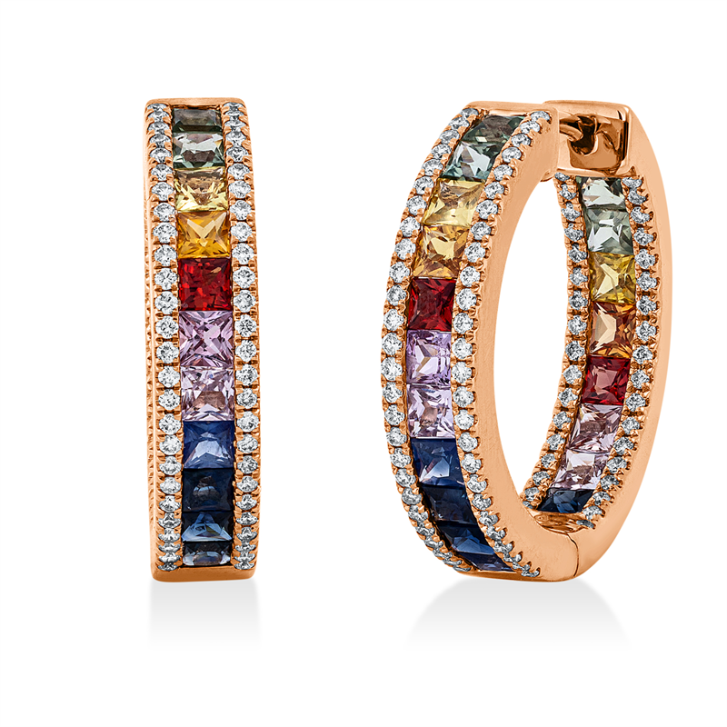 Creolen mit Saphir  aus 750/-18 Karat Rotgold mit 176 Diamanten 0