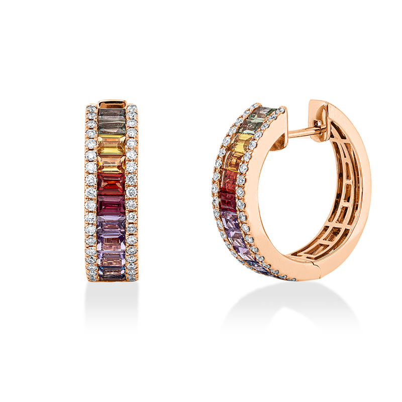 Creolen mit Saphir  aus 750/-18 Karat Rotgold mit 76 Diamanten 0