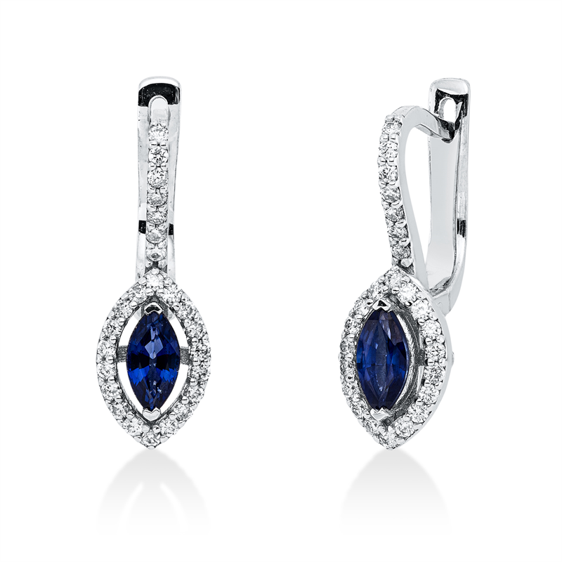 Creolen mit Saphir  aus 750/-18 Karat Weißgold mit 50 Diamanten 0