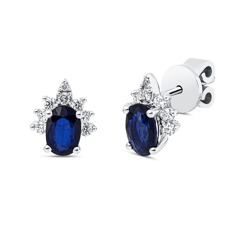 Ohrstecker mit Saphir  aus 750/-18 Karat Weißgold mit 16 Diamanten 0