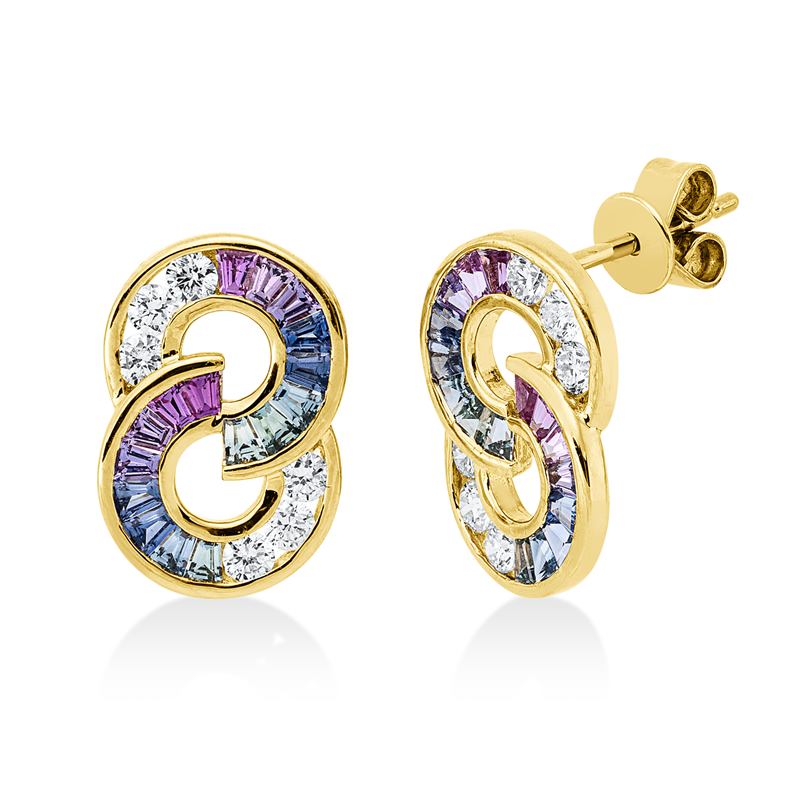 Ohrstecker mit Saphir  aus 585/-14 Karat Gelbgold mit 12 Diamanten 0