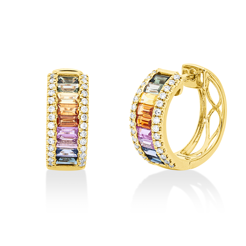 Creolen mit Saphir  aus 585/-14 Karat Gelbgold mit 56 Diamanten 0