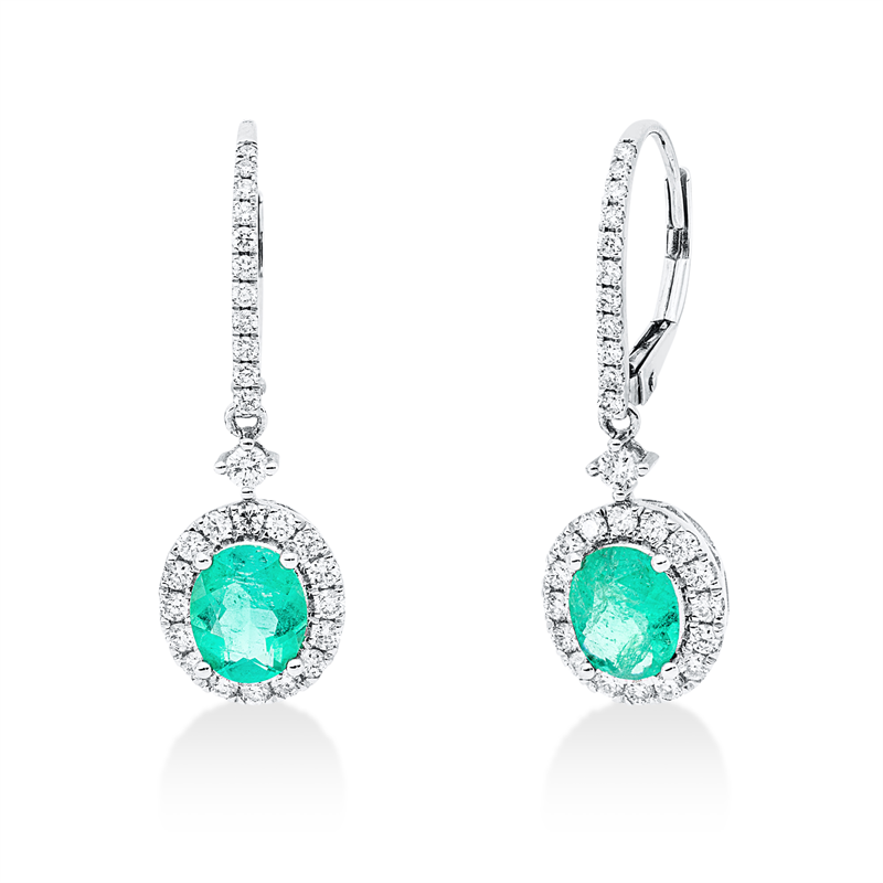Ohrschmuck mit Smaragd  aus 750/-18 Karat Weißgold mit 56 Diamanten 0