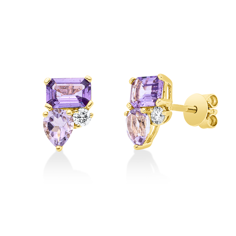 Ohrstecker mit Amethyst  aus 750/-18 Karat Gelbgold mit 2 Diamanten 0