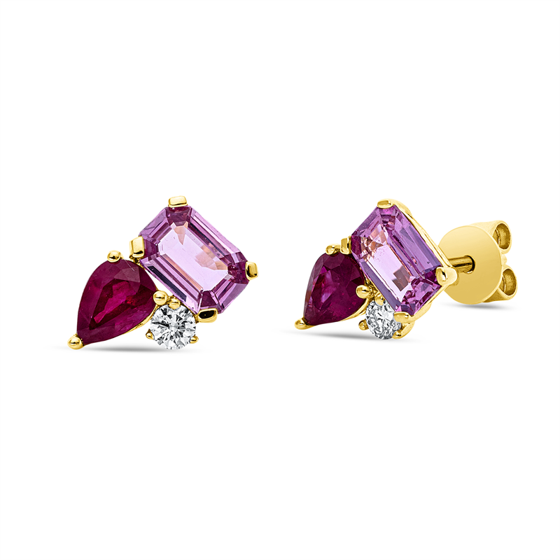 Ohrstecker mit Saphir  aus 750/-18 Karat Gelbgold mit 2 Diamanten 0