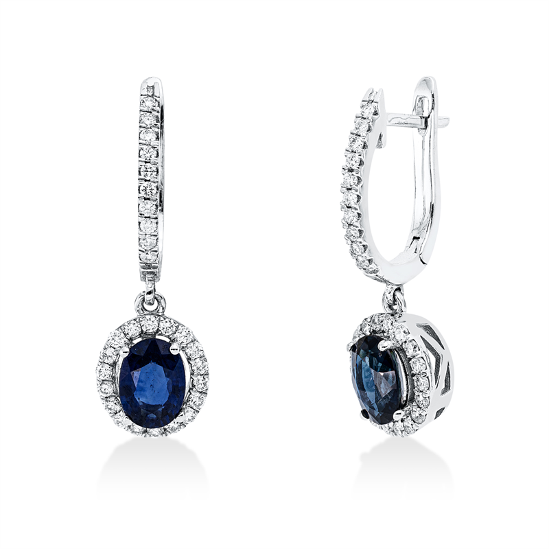 Ohrschmuck mit Saphir  aus 750/-18 Karat Weißgold mit 56 Diamanten 0