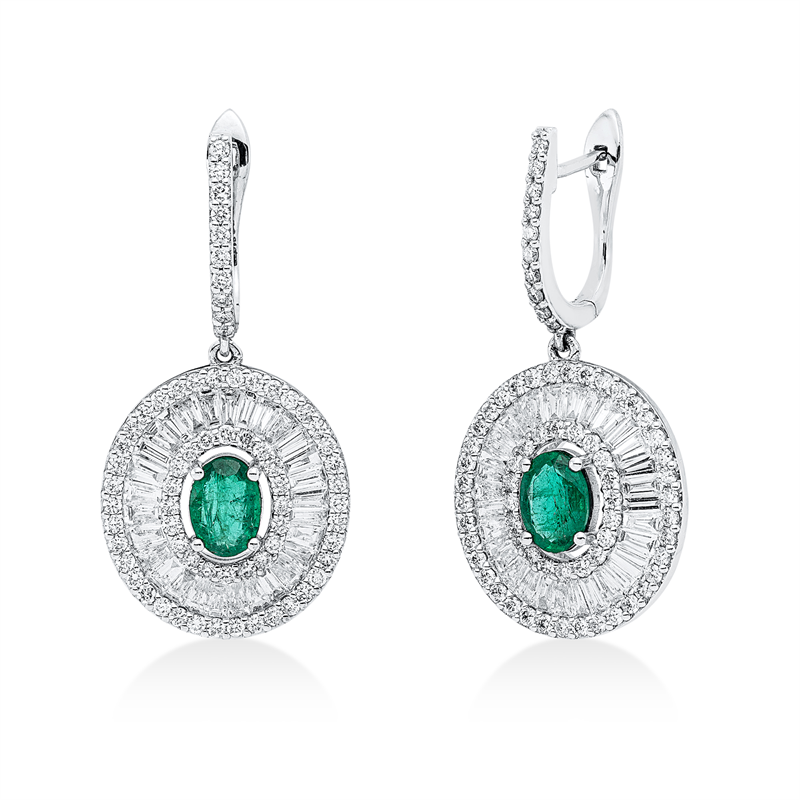 Ohrschmuck mit Smaragd  aus 750/-18 Karat Weißgold mit 196 Diamanten 3