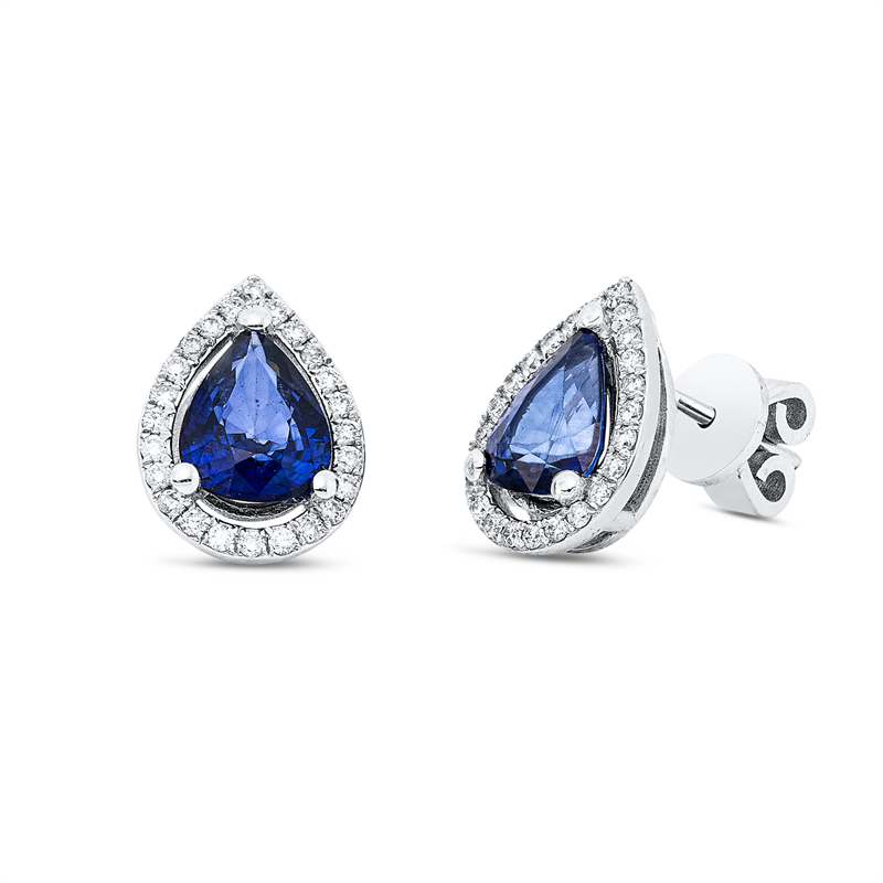 Ohrstecker mit Saphir  aus 750/-18 Karat Weißgold mit 48 Diamanten 0