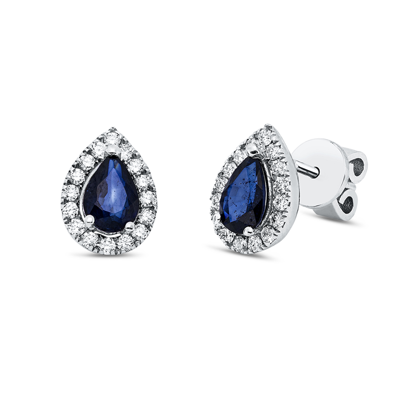 Ohrstecker mit Saphir  aus 750/-18 Karat Weißgold mit 32 Diamanten 0