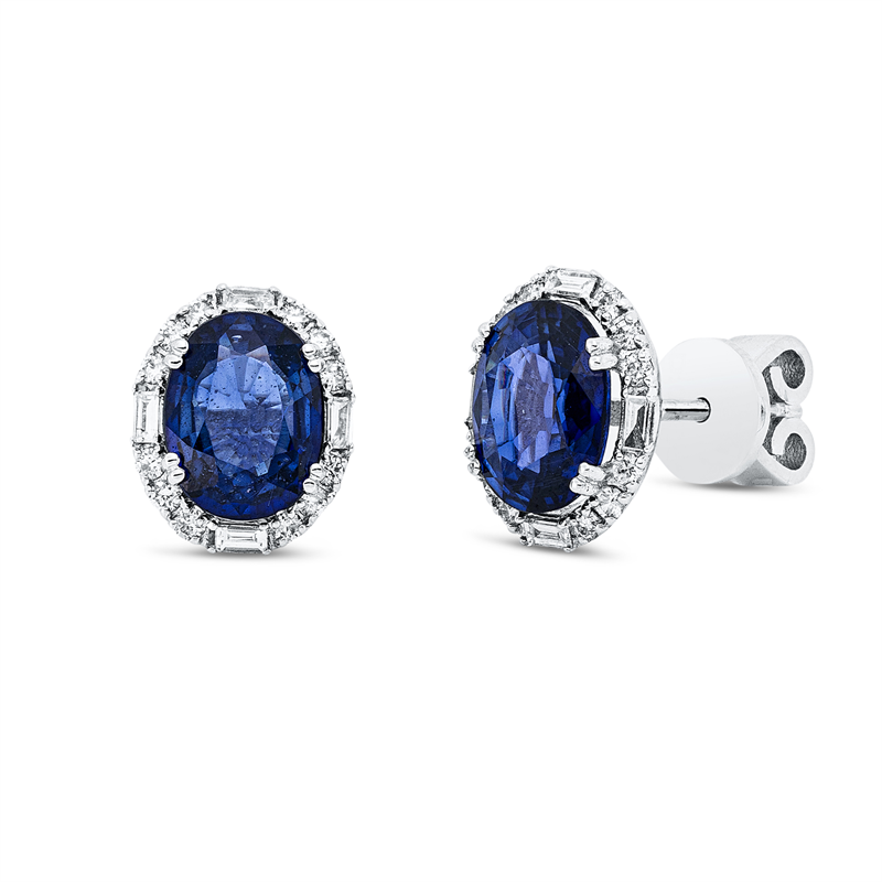 Ohrstecker mit Saphir  aus 750/-18 Karat Weißgold mit 32 Diamanten 0