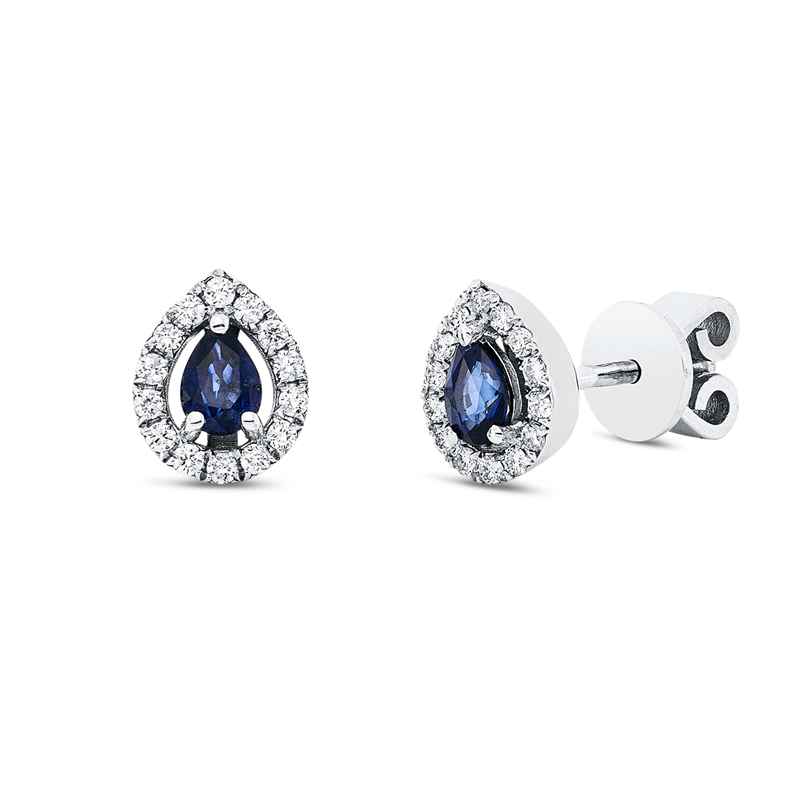 Ohrstecker mit Saphir  aus 750/-18 Karat Weißgold mit 28 Diamanten 0
