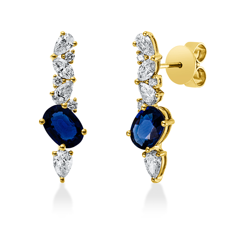 Ohrstecker mit Saphir  aus 750/-18 Karat Gelbgold mit 14 Diamanten 0