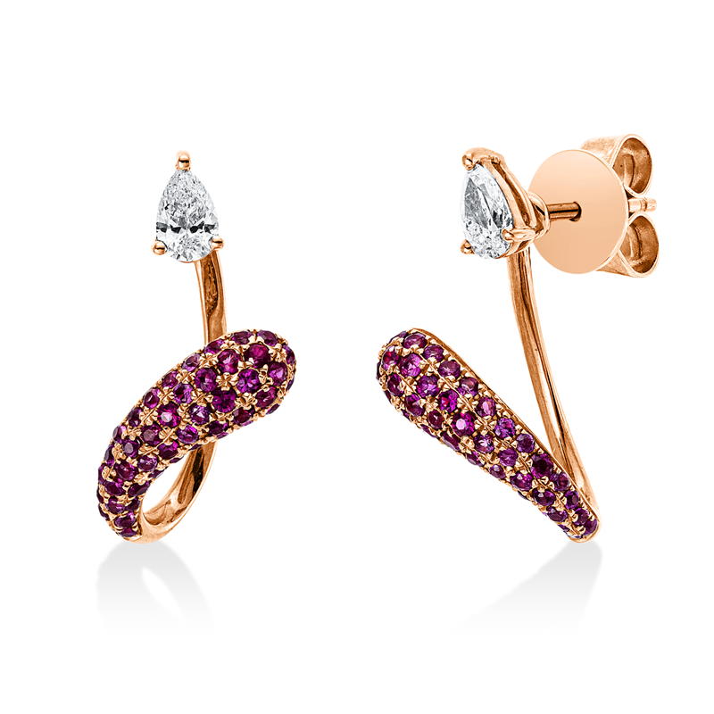 Ohrstecker mit Rubin  aus 750/-18 Karat Rotgold mit 2 Diamanten 0