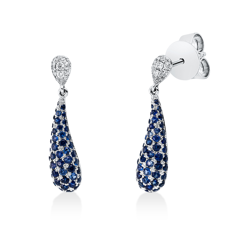 Ohrschmuck mit Saphir  aus 750/-18 Karat Weißgold mit 18 Diamanten 0