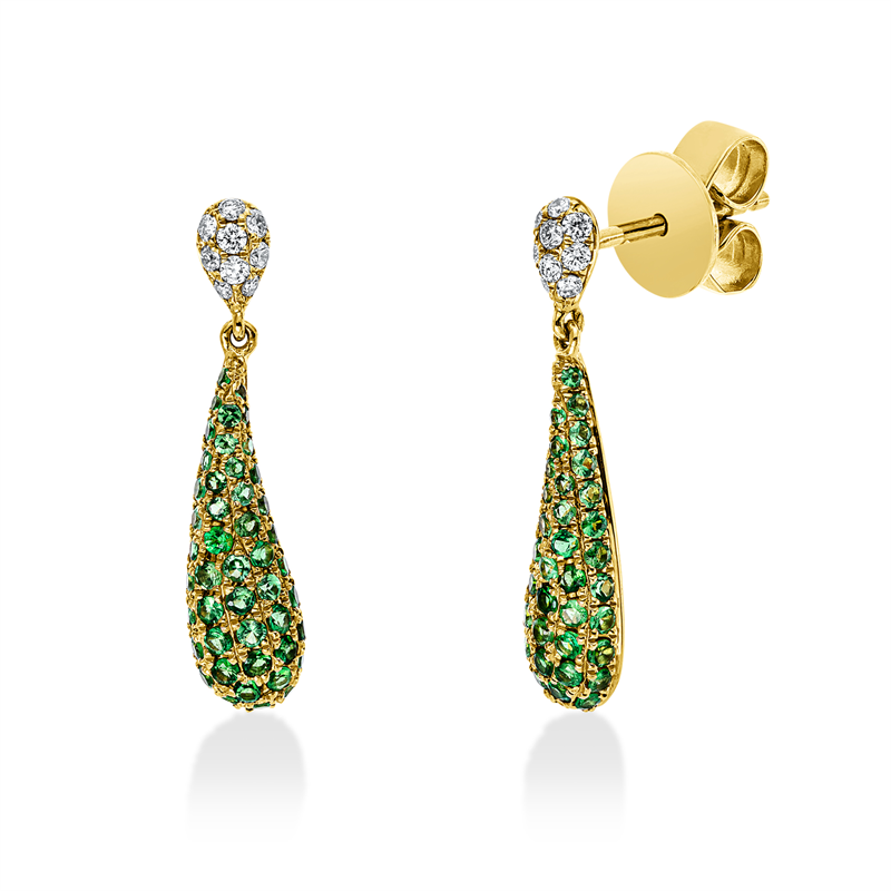 Ohrstecker mit Tsavorith  aus 750/-18 Karat Gelbgold mit 18 Diamanten 0