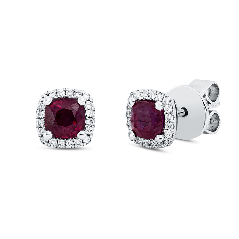 Ohrstecker mit Rubin  aus 750/-18 Karat Weißgold mit 40 Diamanten 0