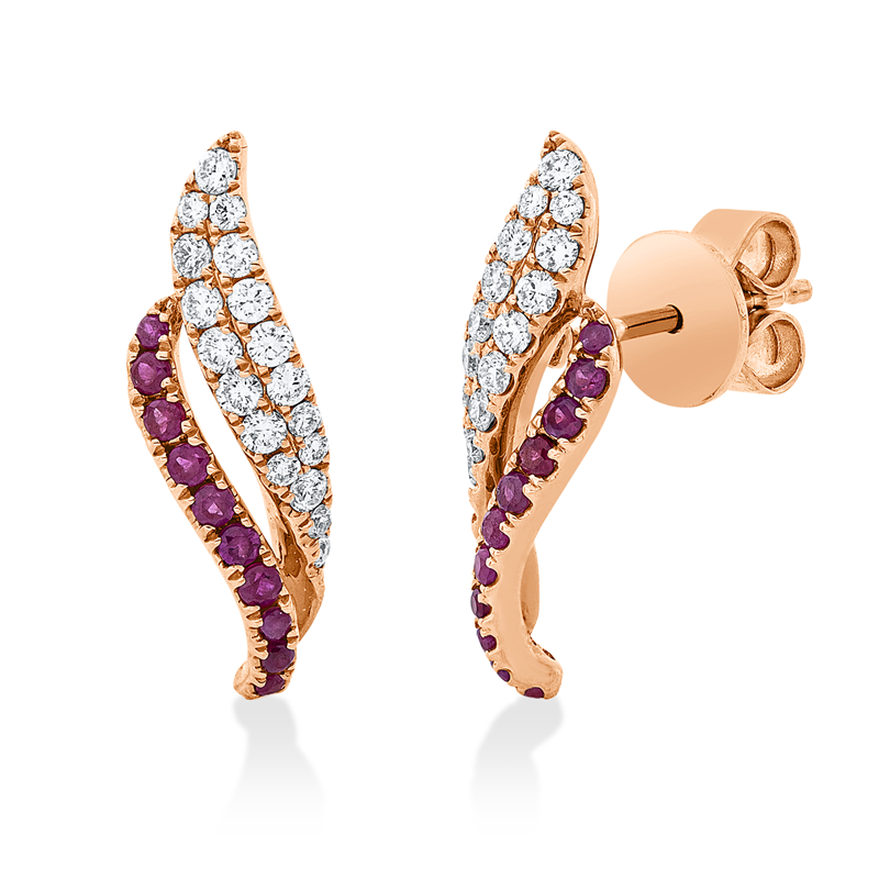 Ohrschmuck mit Rubin  aus 750/-18 Karat Rotgold mit 36 Diamanten 0