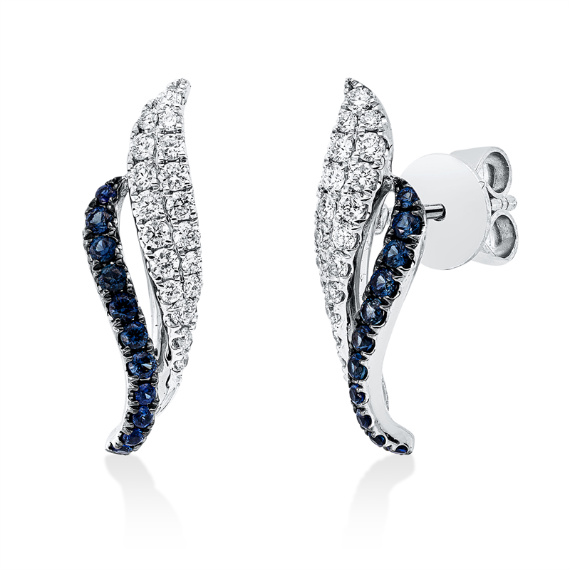 Ohrschmuck mit Saphir  aus 750/-18 Karat Weißgold mit 36 Diamanten 0
