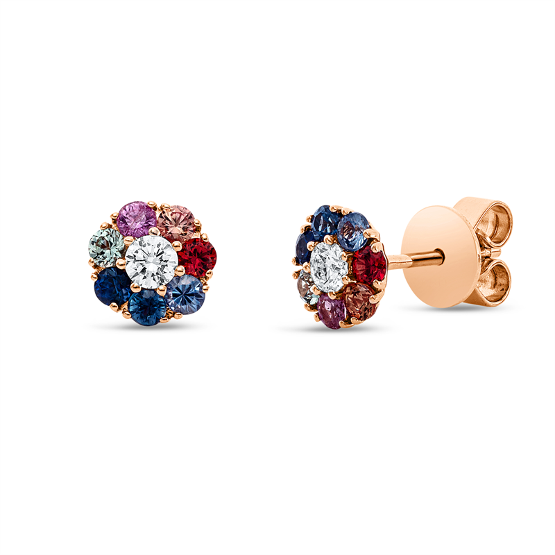 Ohrstecker mit Saphir  aus 750/-18 Karat Rotgold mit 2 Diamanten 0