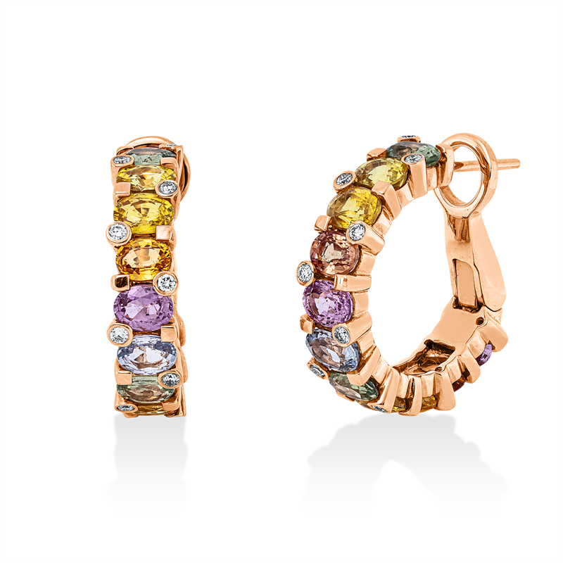 Creolen mit Saphir  aus 750/-18 Karat Rotgold mit 24 Diamanten 0