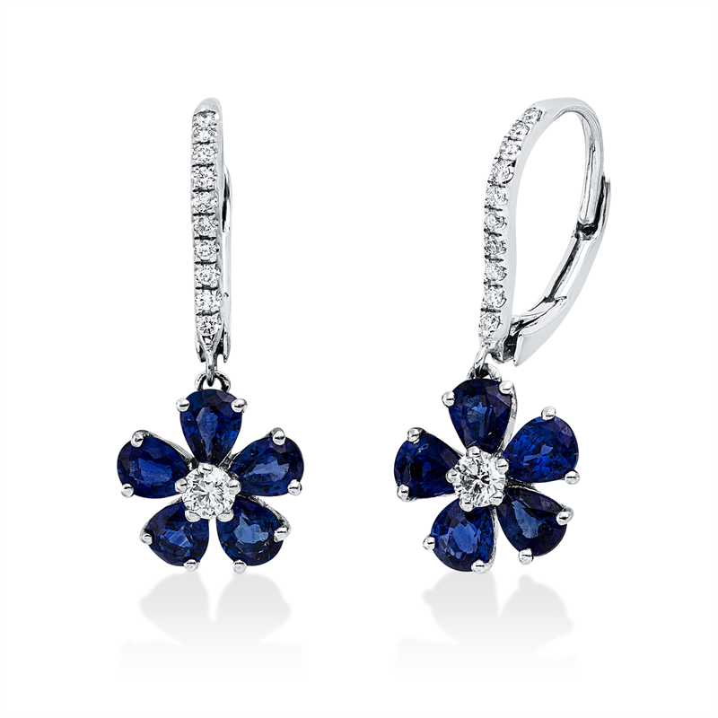 Ohrschmuck mit Saphir  aus 750/-18 Karat Weißgold mit 22 Diamanten 0