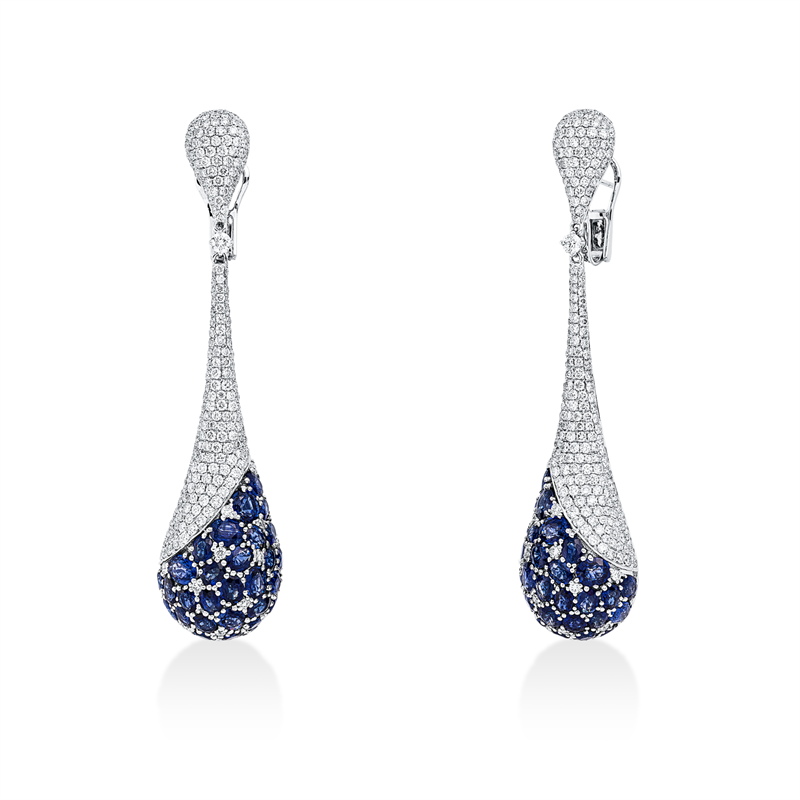 Ohrschmuck mit Saphir  aus 750/-18 Karat Weißgold mit 456 Diamanten 6