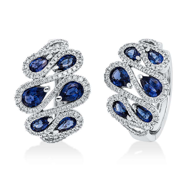 Creolen mit Saphir  aus 750/-18 Karat Weißgold mit 212 Diamanten 0