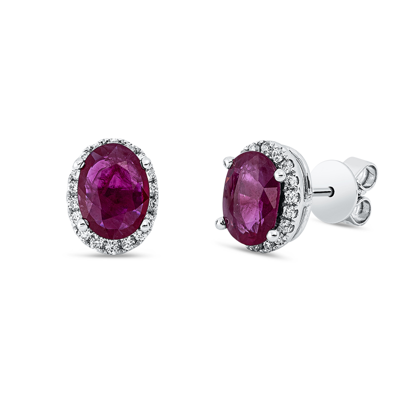 Ohrstecker mit Rubin  aus 750/-18 Karat Weißgold mit 36 Diamanten 0