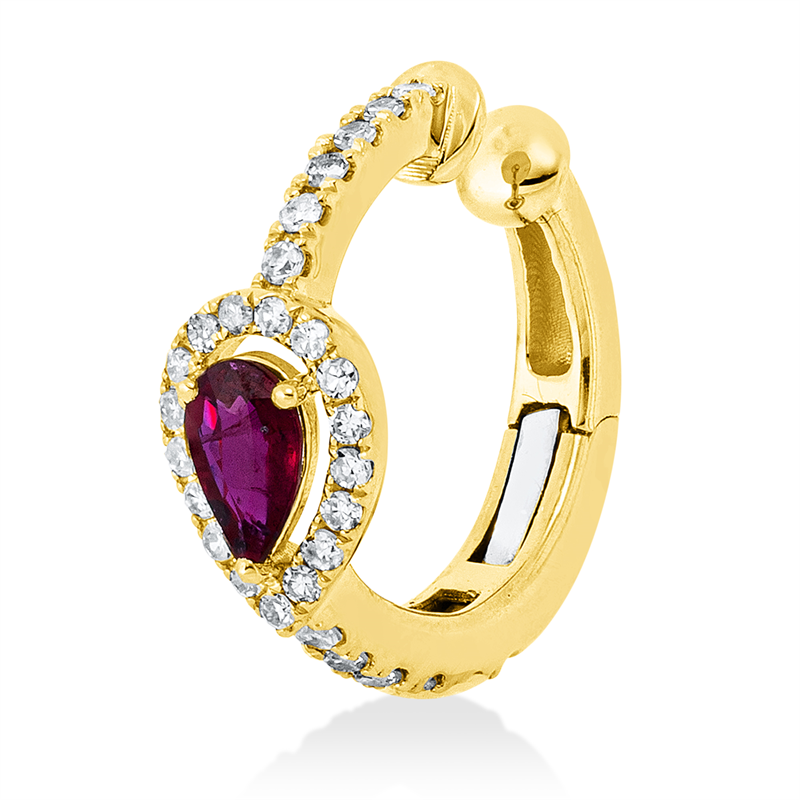 Ohrschmuck mit Rubin  aus 750/-18 Karat Gelbgold / Weißgold mit 29 Diamanten 0
