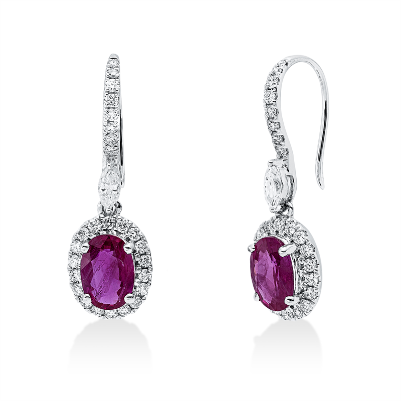 Ohrschmuck mit Rubin  aus 750/-18 Karat Weißgold mit 54 Diamanten 0