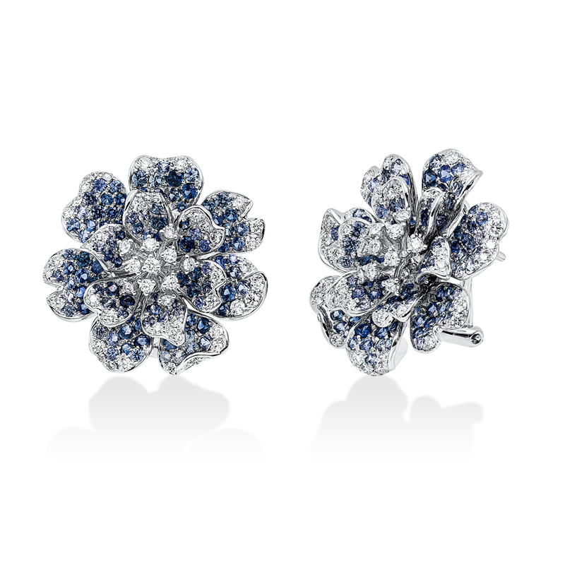 Ohrschmuck mit Saphir  aus 750/-18 Karat Weißgold mit 104 Diamanten 0