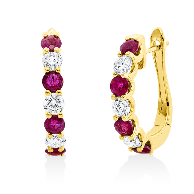 Creolen mit Rubin  aus 750/-18 Karat Gelbgold mit 6 Diamanten 0