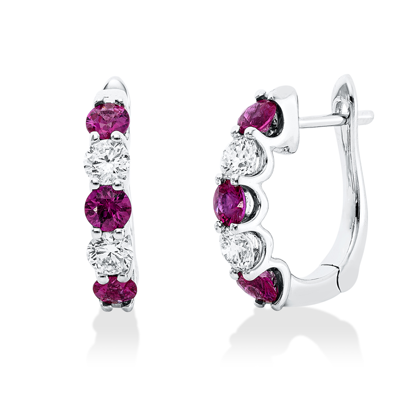 Creolen mit Rubin  aus 750/-18 Karat Weißgold mit 4 Diamanten 0