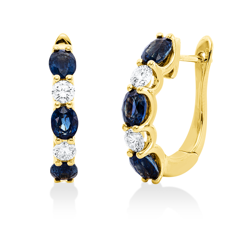 Creolen mit Saphir  aus 750/-18 Karat Gelbgold mit 4 Diamanten 0