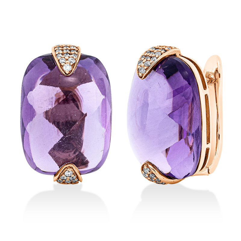 Creolen mit Amethyst  aus 750/-18 Karat Rotgold mit 80 Diamanten 0