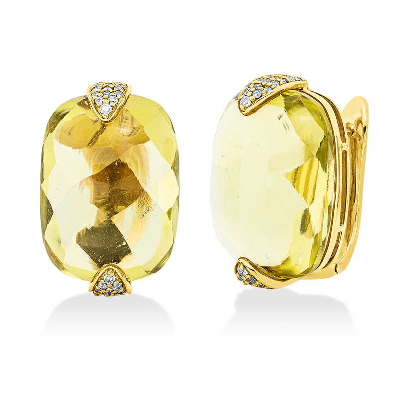 Creolen mit Lemonquarz  aus 750/-18 Karat Gelbgold mit 80 Diamanten 0
