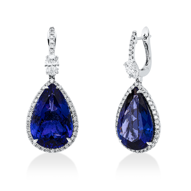 Ohrschmuck mit Tansanit  aus 750/-18 Karat Weißgold mit 86 Diamanten 1