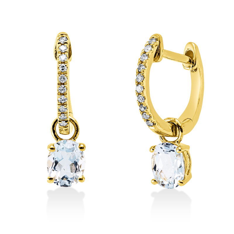 Ohrschmuck mit Blautopas  aus 750/-18 Karat Gelbgold mit 20 Diamanten 0