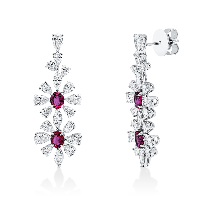 Ohrschmuck mit Rubin  aus 750/-18 Karat Weißgold mit 38 Diamanten 4