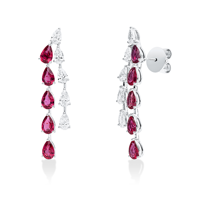 Ohrschmuck mit Rubin  aus 750/-18 Karat Weißgold mit 10 Diamanten 1
