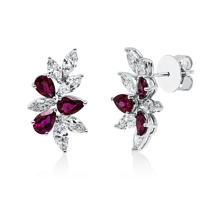 Ohrschmuck mit Rubin  aus 750/-18 Karat Weißgold mit 12 Diamanten 2