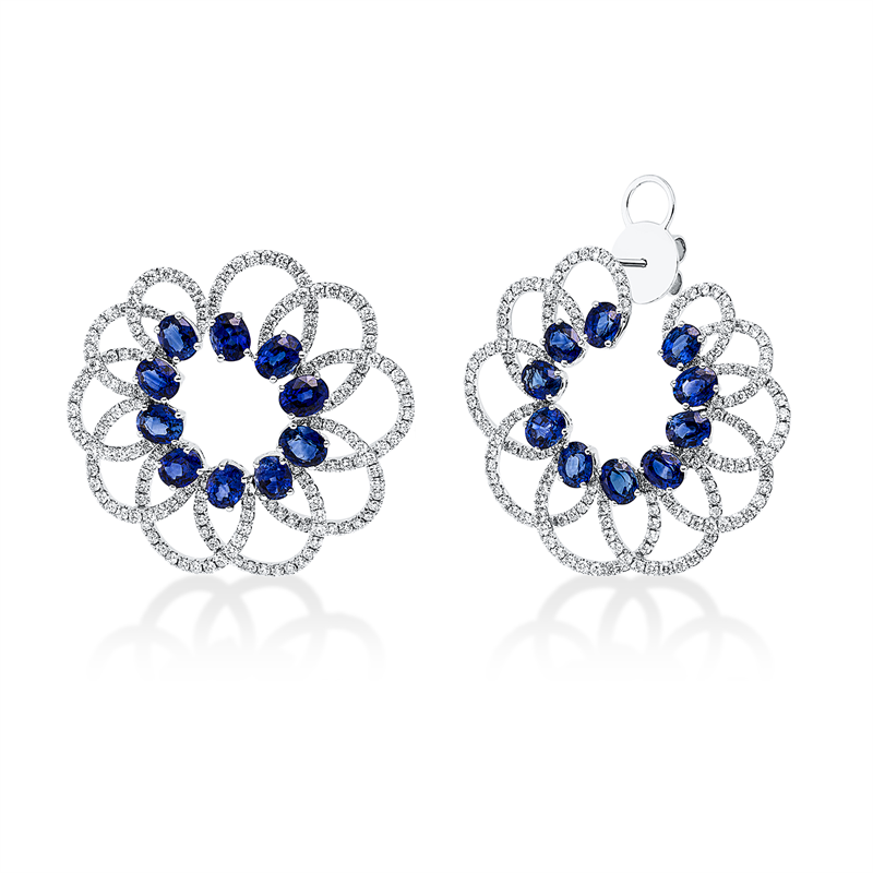 Ohrschmuck mit Saphir  aus 750/-18 Karat Weißgold mit 330 Diamanten 2