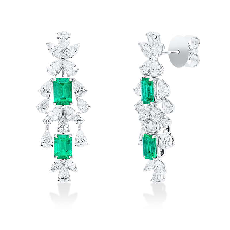 Ohrschmuck mit Smaragd  aus 750/-18 Karat Weißgold mit 38 Diamanten 4