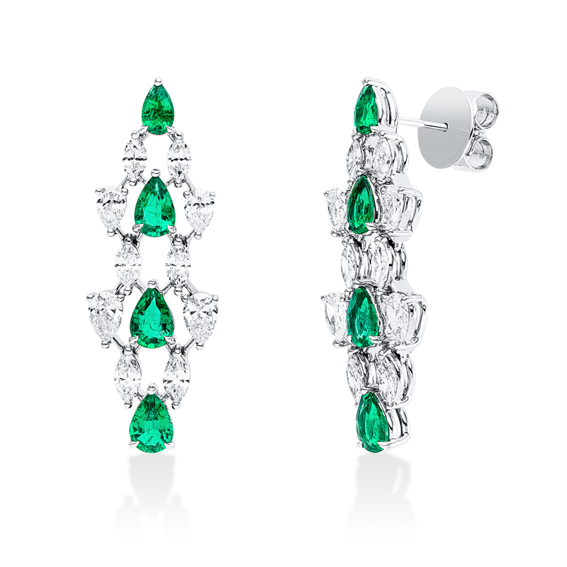 Ohrschmuck mit Smaragd  aus 750/-18 Karat Weißgold mit 20 Diamanten 2