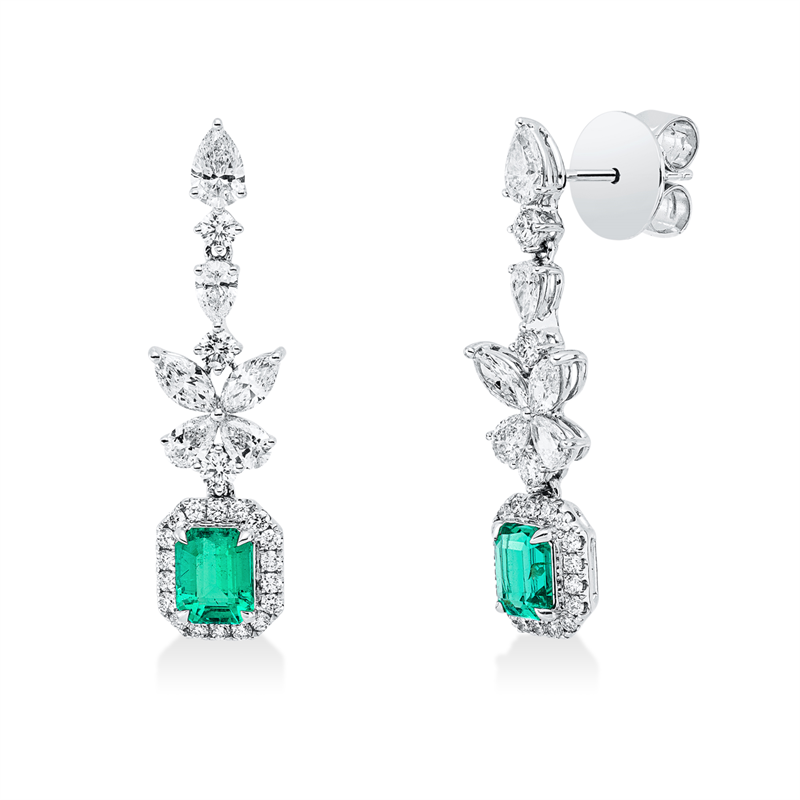 Ohrschmuck mit Smaragd  aus 750/-18 Karat Weißgold mit 54 Diamanten 1