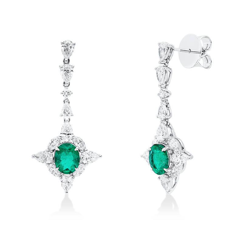 Ohrschmuck mit Smaragd  aus 750/-18 Karat Weißgold mit 24 Diamanten 2